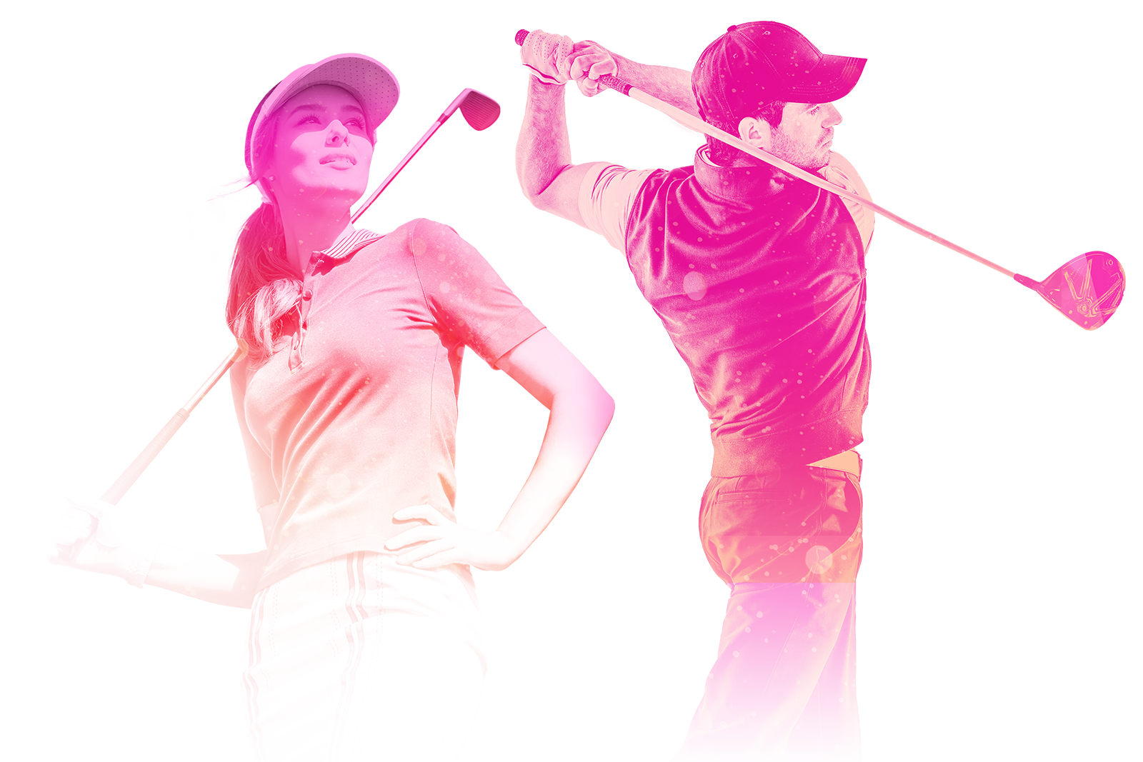 Female and male golfer with pink gradient design effect